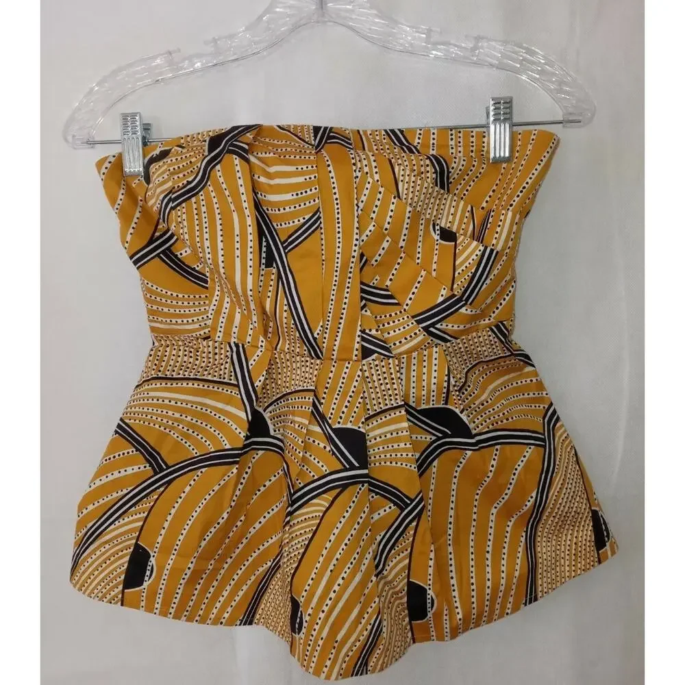Floreat‎ Sz 8 Gold Yellow Black Dotted Sleeveless Strapless Anthropologie Boho